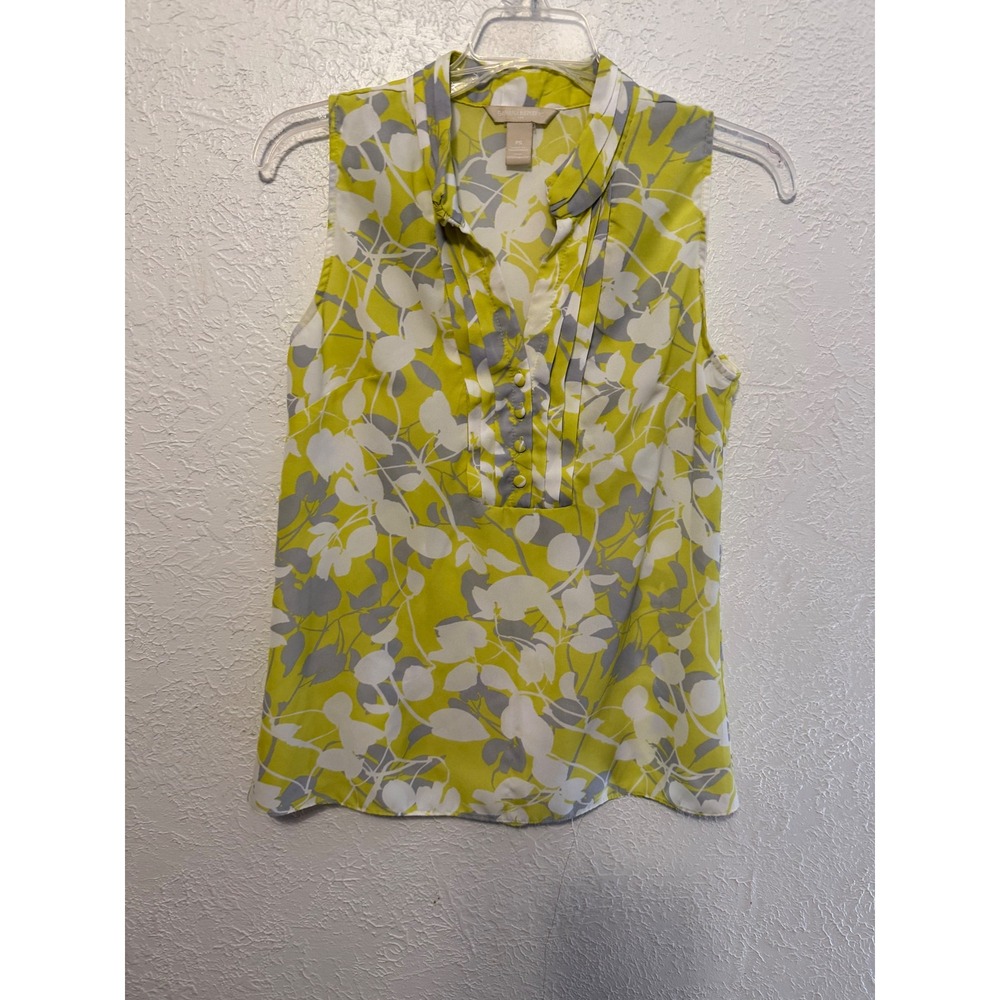 Banana Republic Floral Sleeveless Blouse Pleated Bib Top PS Corporate Business